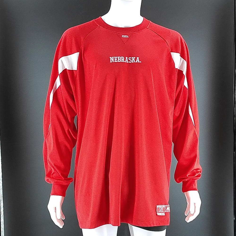 NCAA Nebraska Huskers Long Sleeve Performance Shirt Red White Mens XL